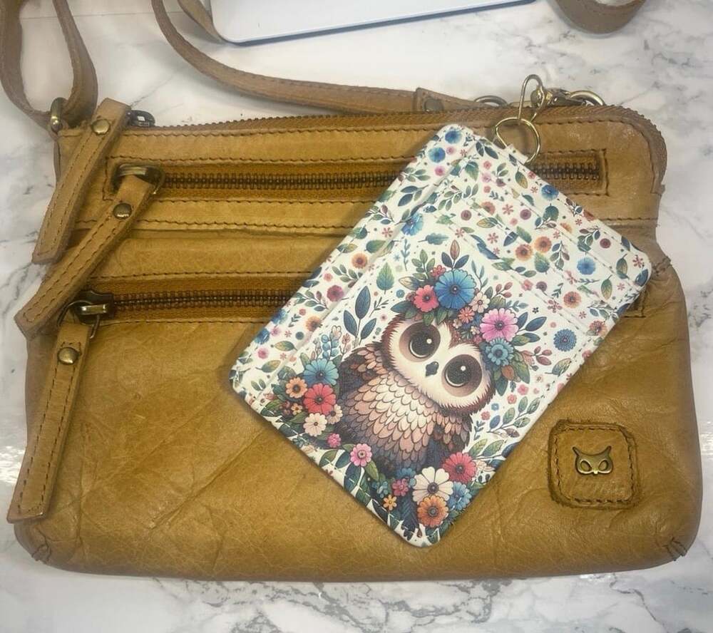 Wise Owl Leather Crossbody Bag Mustard Yellow